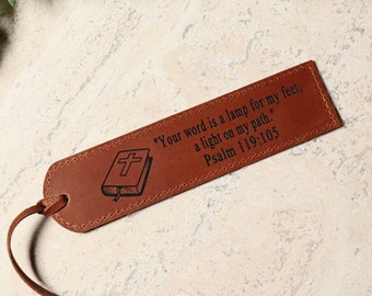 Personalized Leather Bible Bookmark, Engraved Scripture Verse