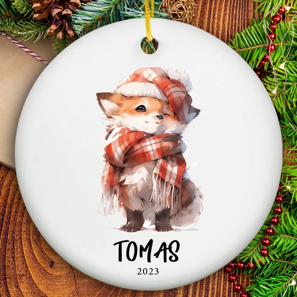 BABY Boys Ornament- Personalized FOX Christmas Ornament - Custom Boys Gift - Ceramic Ornament - Personalized Boy Ornament