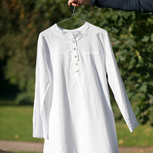 Chemise tunique en gaze de coton avec bouton, chemisier blanc, tunique de yoga kundalini