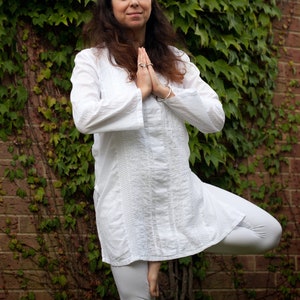 Pure Cotton White Embroidered Tunic - Kundalini Yoga White Tunic