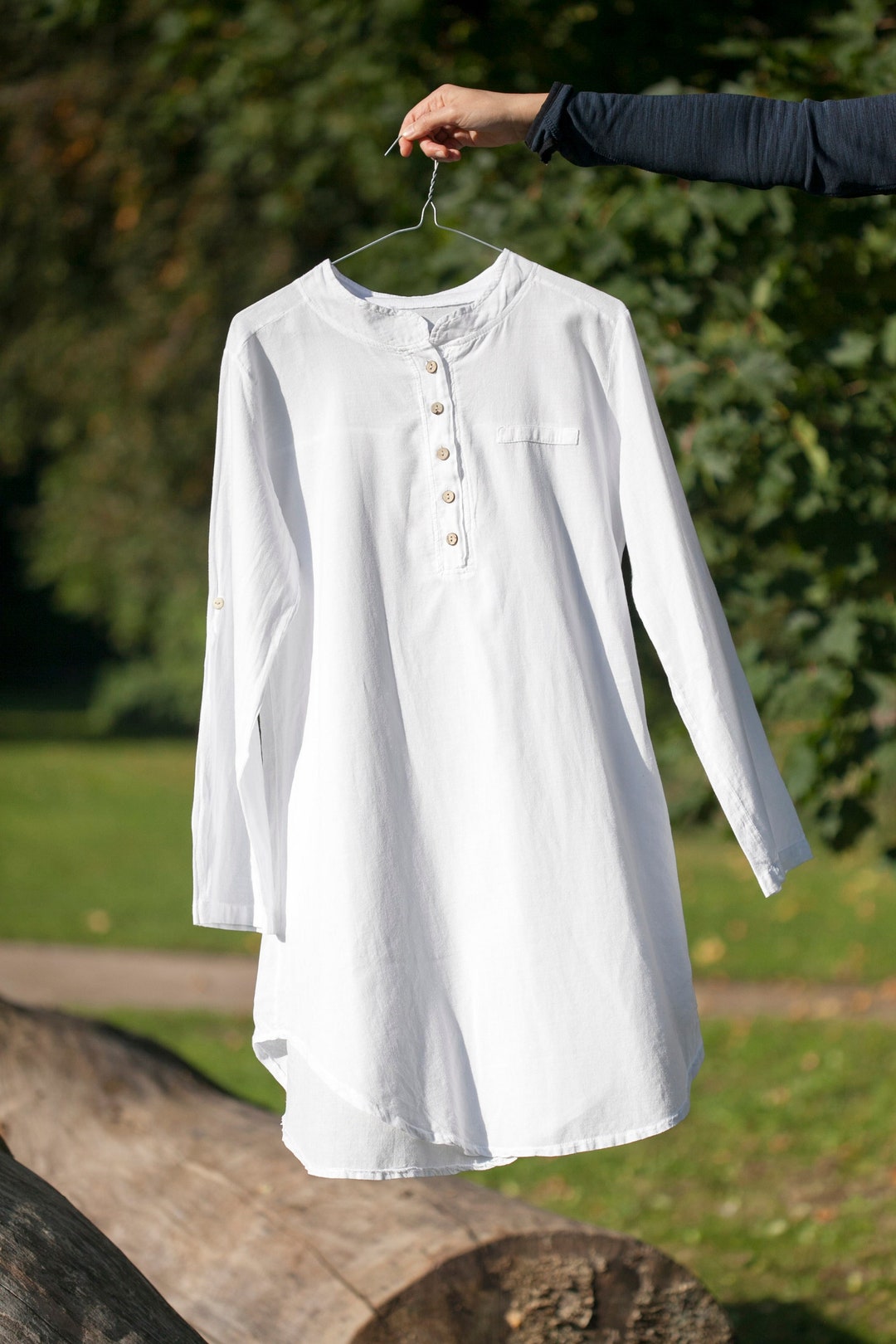 Unisex Gauze Cotton Tunic Shirt With Button, White Tunic Unisex Gauze Cotton Tunic Shirt With Button, White Tunic