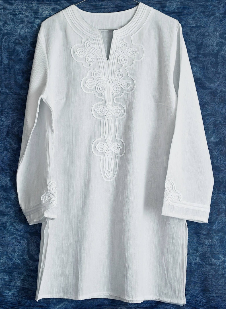 Blue and White Abstract Print Cotton Tunic Dress main image 0