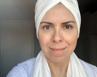 Unisex turban, white head cover, pure cotton turban, twist turban.