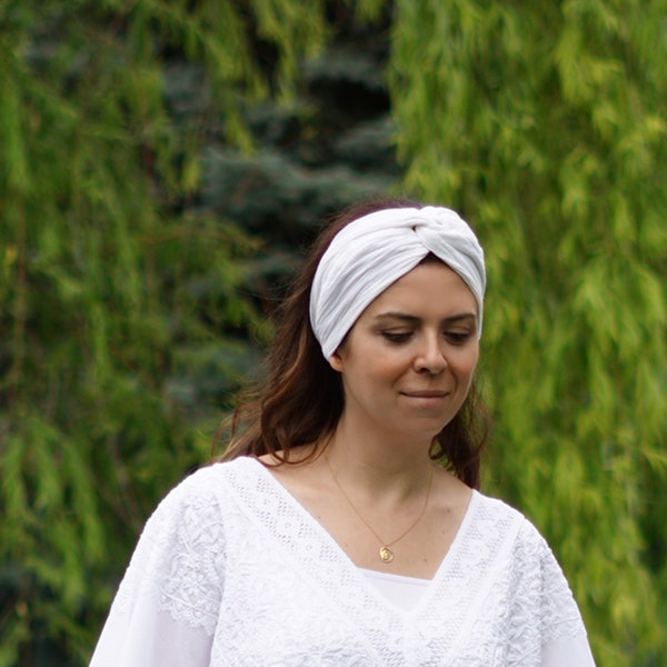 Weißes Gaze Baumwoll Stirnband, Kopfbedeckung, Kundalini Yoga Kleidung