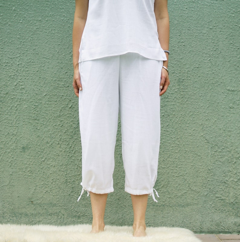 White Cotton Capri Pants Gauze Cotton Short Trousers Etsy