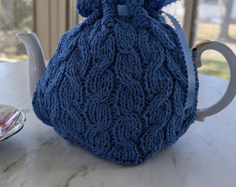 Hand Knit Tea Cozy [ 3 styles in Blues and Beiges]