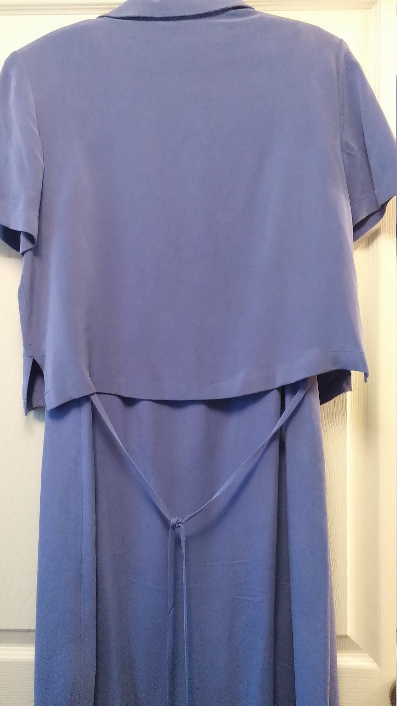 Vintage 1990s Iris Blue Sueded Silk Full Length Sheath Dress and Jacket