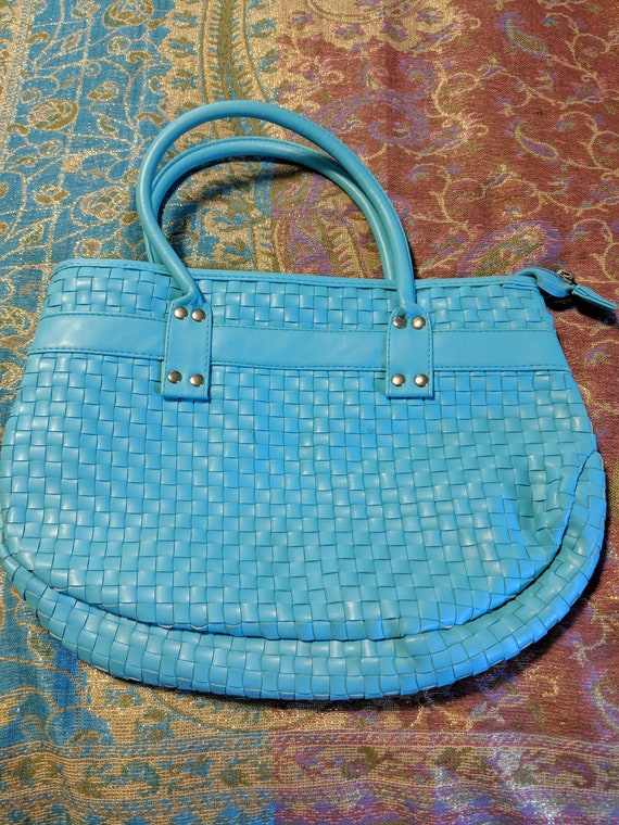 Vintage 1990s Aqua Woven Pleather Handbag