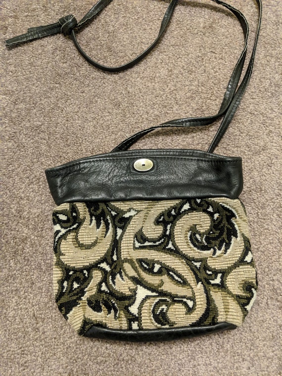 Vintage 1990s Beige, Black and Green Tapestry Bag