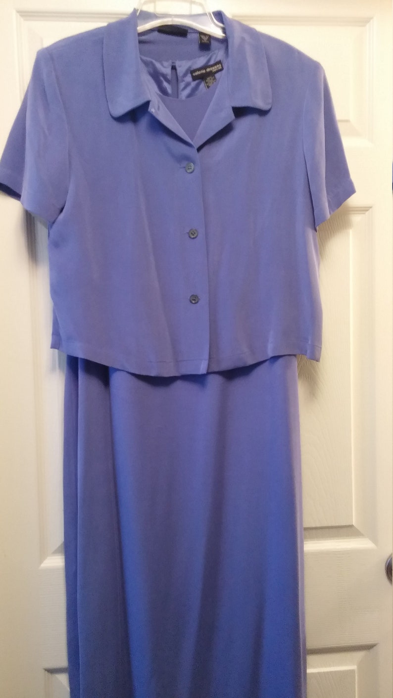 Vintage 1990s Iris Blue Sueded Silk Full Length Sheath Dress and Jacket
