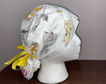 Winnie #2 Ponytail Scrub Cap (Winnie the Pooh) , Disney Scrub Cap, PonyTail Scrub Hat, Surgical Caps, Scrub Hats with yellow ribbon