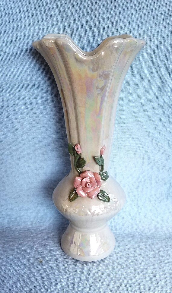 Porcelain Iridescent Pearl Finish Rose Vase Or Etsy