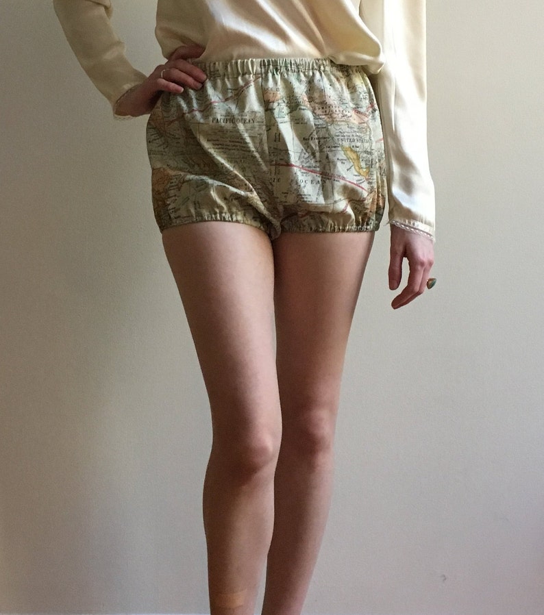 small or medium Handmade bloomers made from vintage upcycled rose floral cotton with vintage pale pink edging elastic at waist and legs