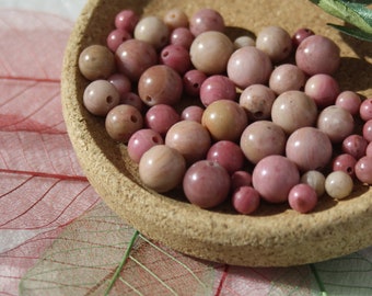 Natural PLAIN RHODONITE pearls, diameters of 4 mm 6 mm and 8 mm, creative hobbies & jewelry, DIY, semi-precious stones