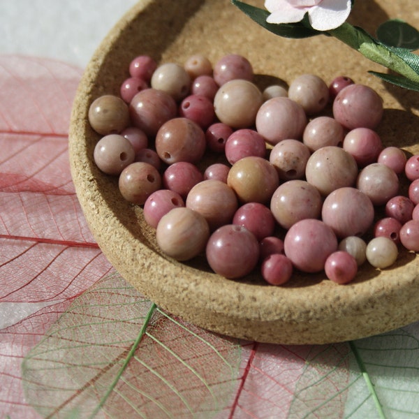 Perles de RHODONITE UNIE naturelle, diamètres de 4 mm 6 mm et 8 mm, loisirs créatifs & bijouterie, DIY, pierres semi-précieuses