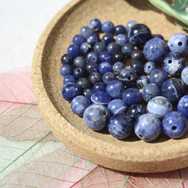 Perles de SODALITE naturelle Diamètres 4 mm 6 mm et 8 mm, loisirs créatifs & bijouterie, DIY, pierres semi-précieuses