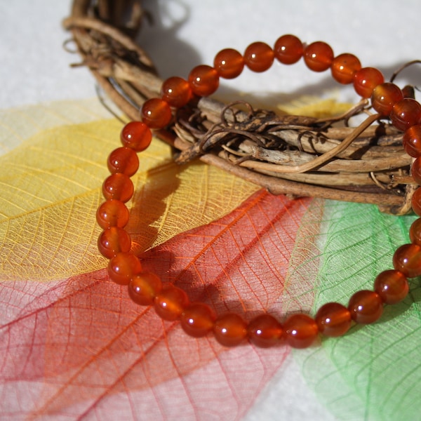 Bracelet in natural CARNELIAN, 4 mm 6 mm and 8 mm, semi-precious gemstone