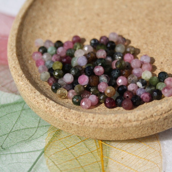Perles TOURMALINE MIX FACETTES diamètre 3 mm; naturelles non teintées; Loisirs créatifs & bijouterie fine, pierres semi-précieuses
