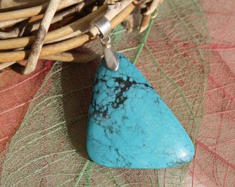 Natural turquoise pendant, drop shape, intense blue color, semi-precious stone