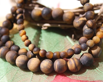 Natural matte TIGER EYE bracelet, 4 mm 6 mm and 8 mm, semi precious stone