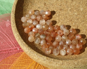 Perles PIERRE de SOLEIL FACETTES diamètre 4 mm; Naturelles; Loisirs créatifs & bijouterie fine, pierres semi-précieuses