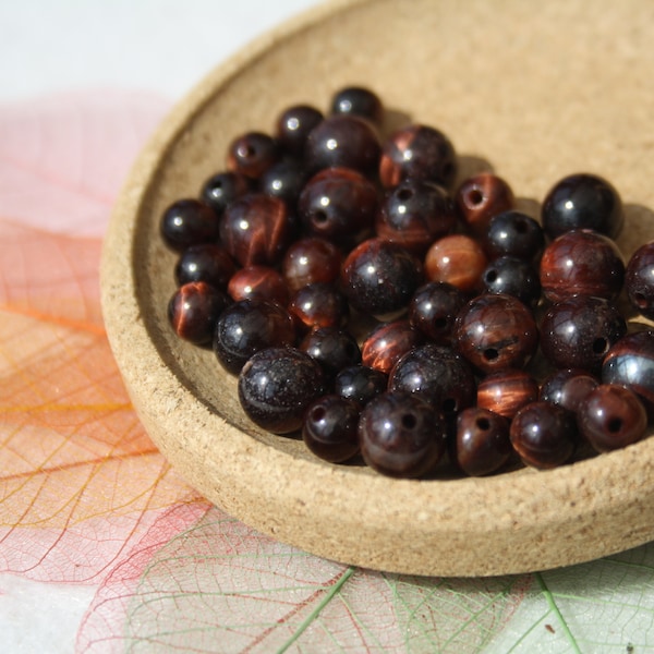 Perles en OEIL DE TAUREAU, diamètres 6 mm et 8 mm; naturelles non teintées; Loisirs créatifs, pierres semi-précieuses