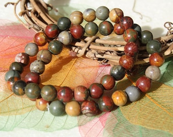 Natural PICASSO JASPER bracelet, 6 mm and 8 mm, semi precious stone