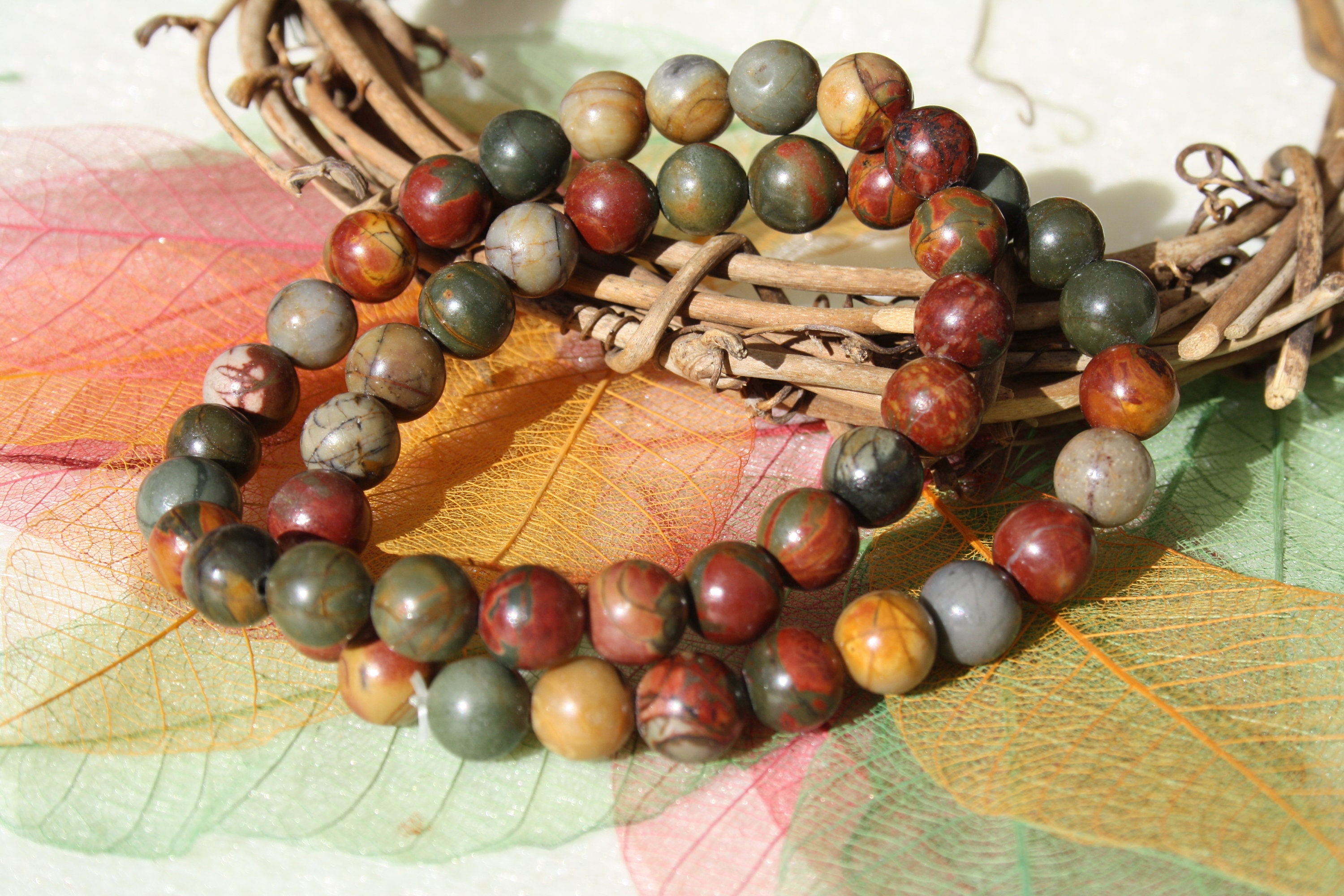 Natural PICASSO JASPER Bracelet 6 Mm and 8 Mm Semi Precious