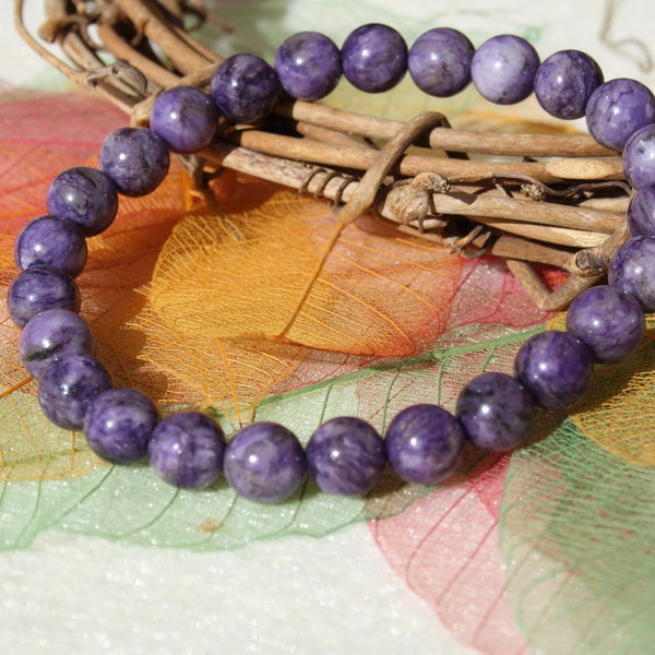 Natural CHAROITE bracelet, 8 mm, semi precious stone