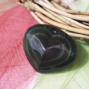 Natural CELESTIAL EYE OBSIDIAN Pendant, Rainbow Color, Heart Shape; Semi-Precious Gemstone