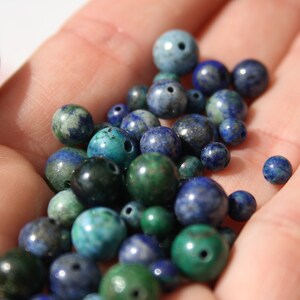 Perles en AZURITE MALACHITE naturelle, diamètre 4 mm 6 mm et 8 mm, loisirs créatifs, DIY et bijouterie fine, perles semi précieuses image 2