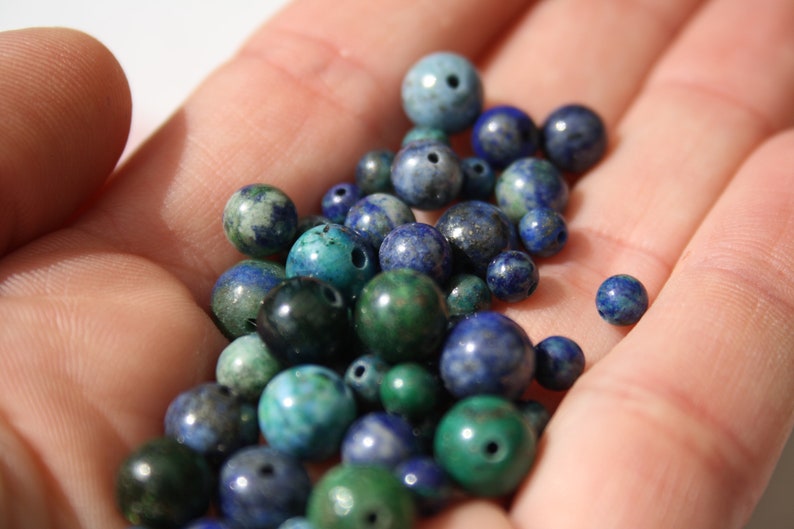 Natural AZURITE MALACHITE beads, diameter 4 mm 6 mm and 8 mm, creative hobbies, DIY and fine jewelry, semi-precious beads image 2