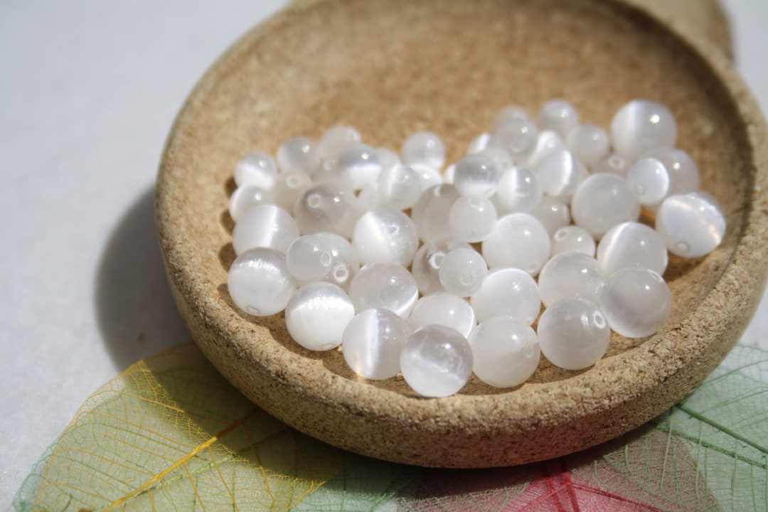 Lot De 30 Perles En Sélénite Naturelle – 6 Mm – Pour Création De Bijoux – Neuf