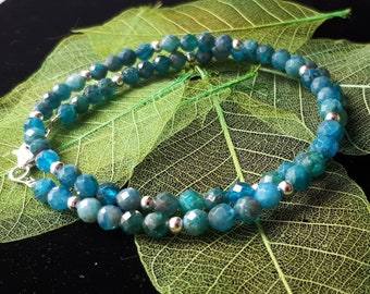 Bracelet in real APATITE, SILVER, faceted beads, semi-precious stone