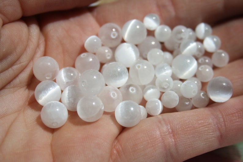 Perles en SÉLÉNITE naturelle, 6 mm et 8 mm bijouterie créative Loisirs créatifs, pierres semi-précieuses image 2