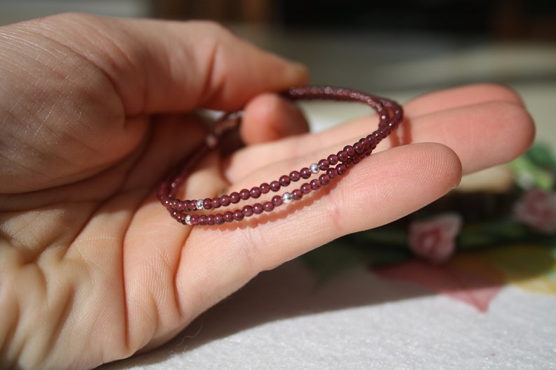 Grenat bracelet, natural stone, semi precious, minimalist, very fine image 2