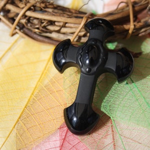 Genuine Black OBSIDIAN Pendant, Large Size, Cross, Semi Precious Natural Stone