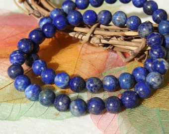 Bracelet in natural LAPIS LAZULI, 6 mm and 8 mm, semi-precious gemstone