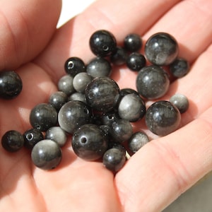 Perles en OBSIDIENNE ARGENTÉE naturelle, diamètres 6 mm 8 mm et 10 mm, loisirs créatifs & bijouterie, DIY, pierres semi-précieuses image 2