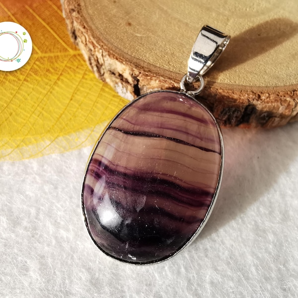 Natural Fluorite pendant, violet, transparency, coloured and fine stripes, semi-precious stone