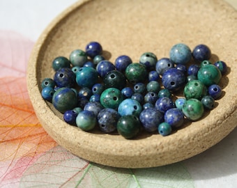 Perles en AZURITE MALACHITE naturelle, diamètre 4 mm 6 mm et 8 mm, loisirs créatifs, DIY et bijouterie fine, perles semi précieuses