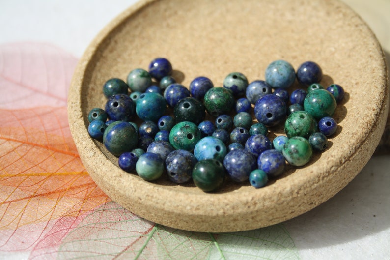 Perles en AZURITE MALACHITE naturelle, diamètre 4 mm 6 mm et 8 mm, loisirs créatifs, DIY et bijouterie fine, perles semi précieuses image 1