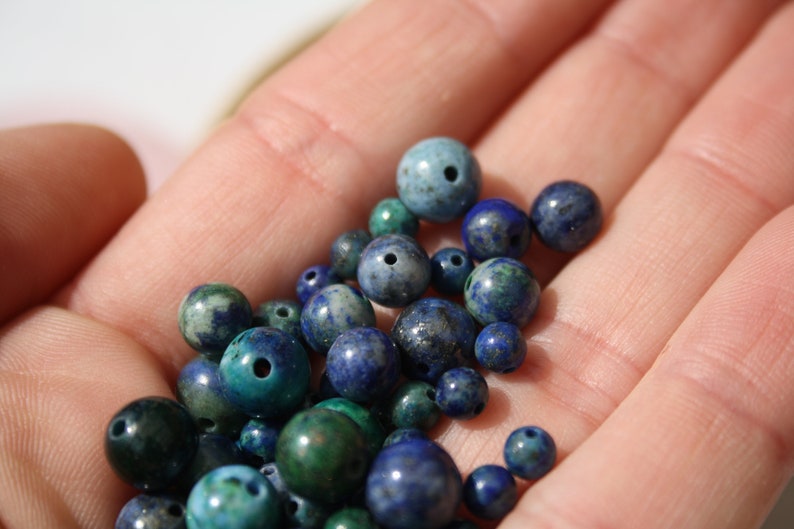 Perles en AZURITE MALACHITE naturelle, diamètre 4 mm 6 mm et 8 mm, loisirs créatifs, DIY et bijouterie fine, perles semi précieuses image 3