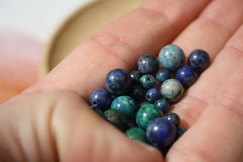 Perles en AZURITE MALACHITE naturelle, diamètre 4 mm 6 mm et 8 mm, loisirs créatifs, DIY et bijouterie fine, perles semi précieuses image 5