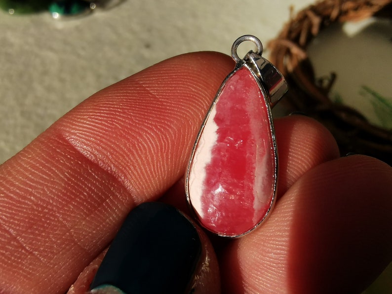 ORTIZ quality semi-precious stone Reflections Natural RHODOCHROSITE pendant sequins
