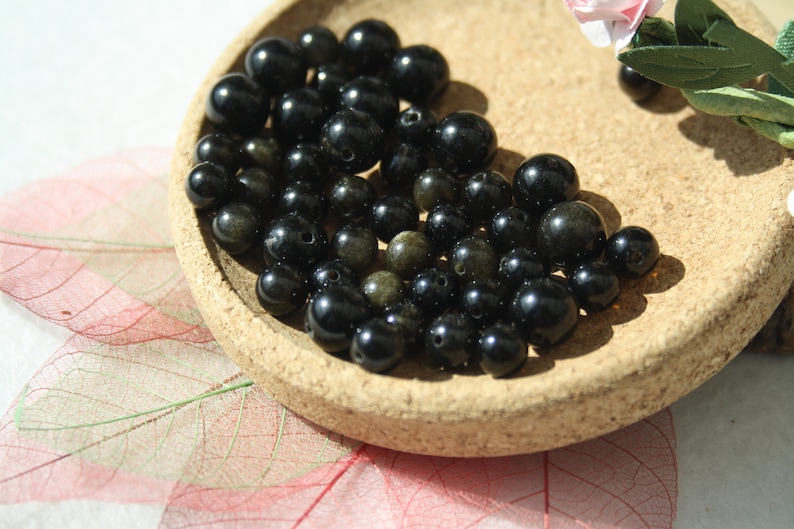 Natural GOLDEN OBSIDIAN pearls, diameters 4 mm 6 mm and 8 mm, creative hobbies & jewelry, DIY, semi-precious stones image 6