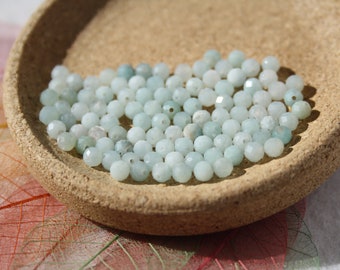 Perles AMAZONITE Naturelle, FACETTES 4 mm; Naturelles; Loisirs créatifs & bijouterie fine, pierres semi-précieuses