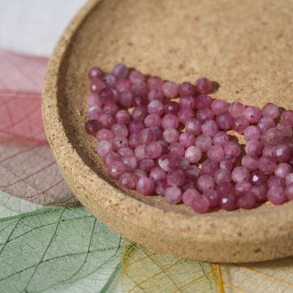 Perles RUBÉLITE, FACETTES diamètre 3 mm; naturelles non teintées; Loisirs créatifs & bijouterie fine, pierres semi-précieuses