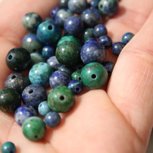Perles en AZURITE MALACHITE naturelle, diamètre 4 mm 6 mm et 8 mm, loisirs créatifs, DIY et bijouterie fine, perles semi précieuses image 4