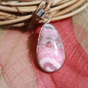 Genuine RHODOCHROSITE Pendant, Semi-precious Natural Stone, Drop Shape